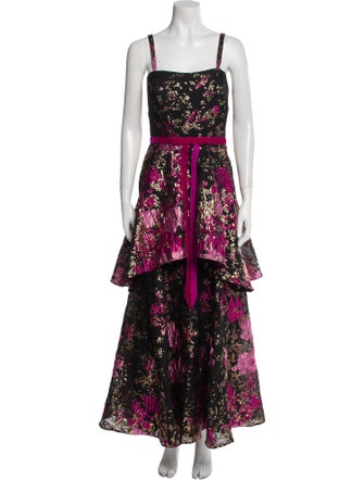 Marchesa Notte Floral Print Long Dress