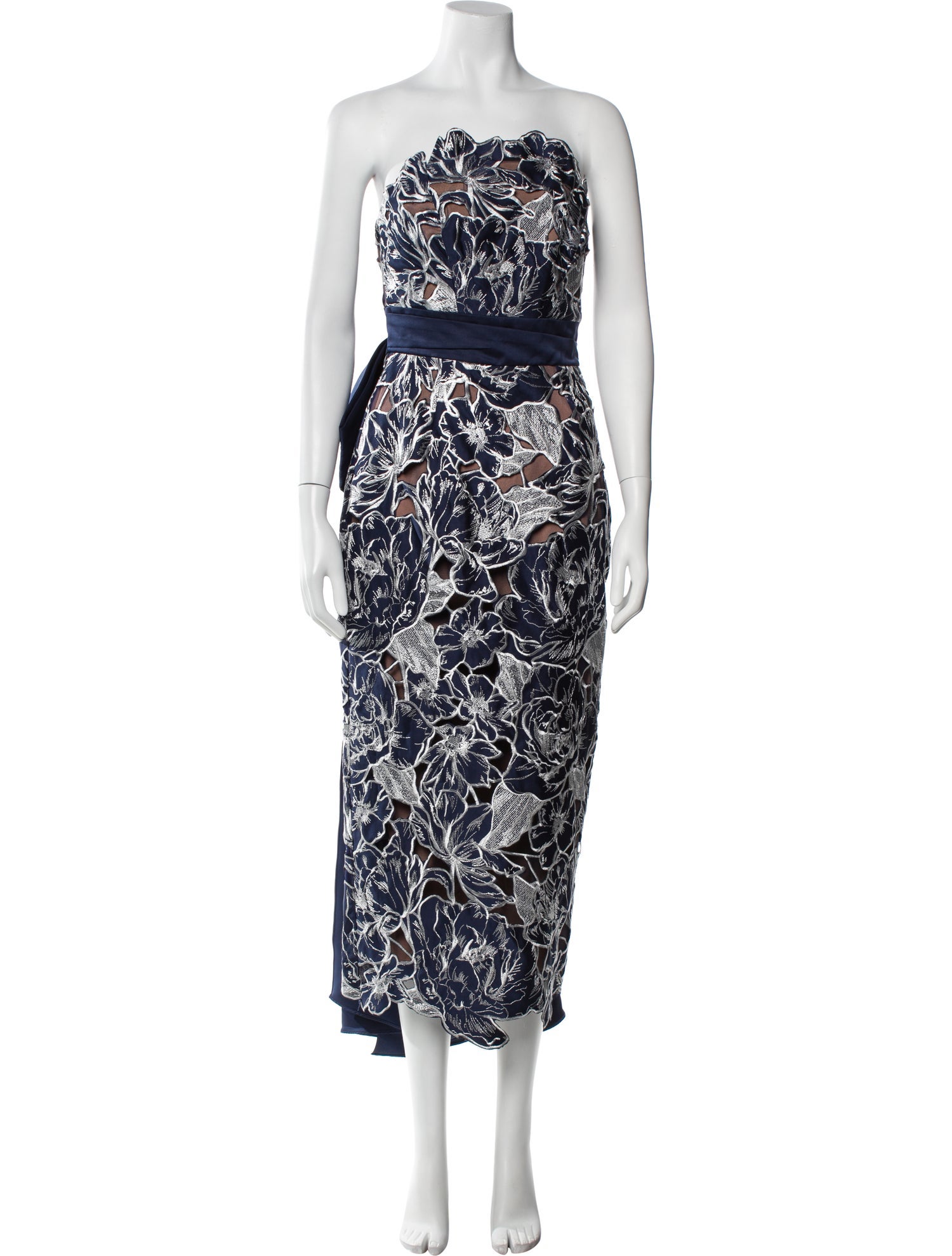 Marchesa Notte Patterned Midi Length Dress