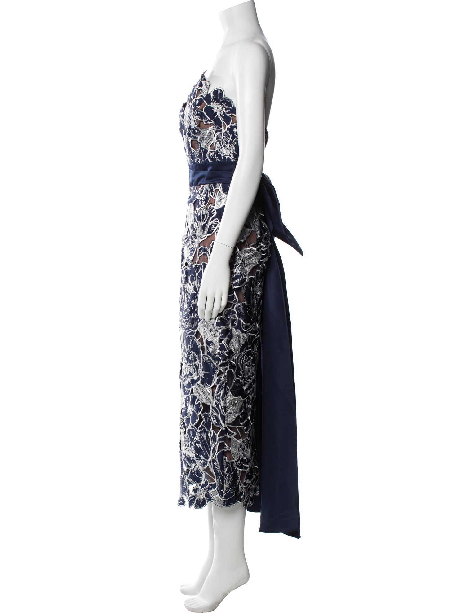 Marchesa Notte Patterned Midi Length Dress