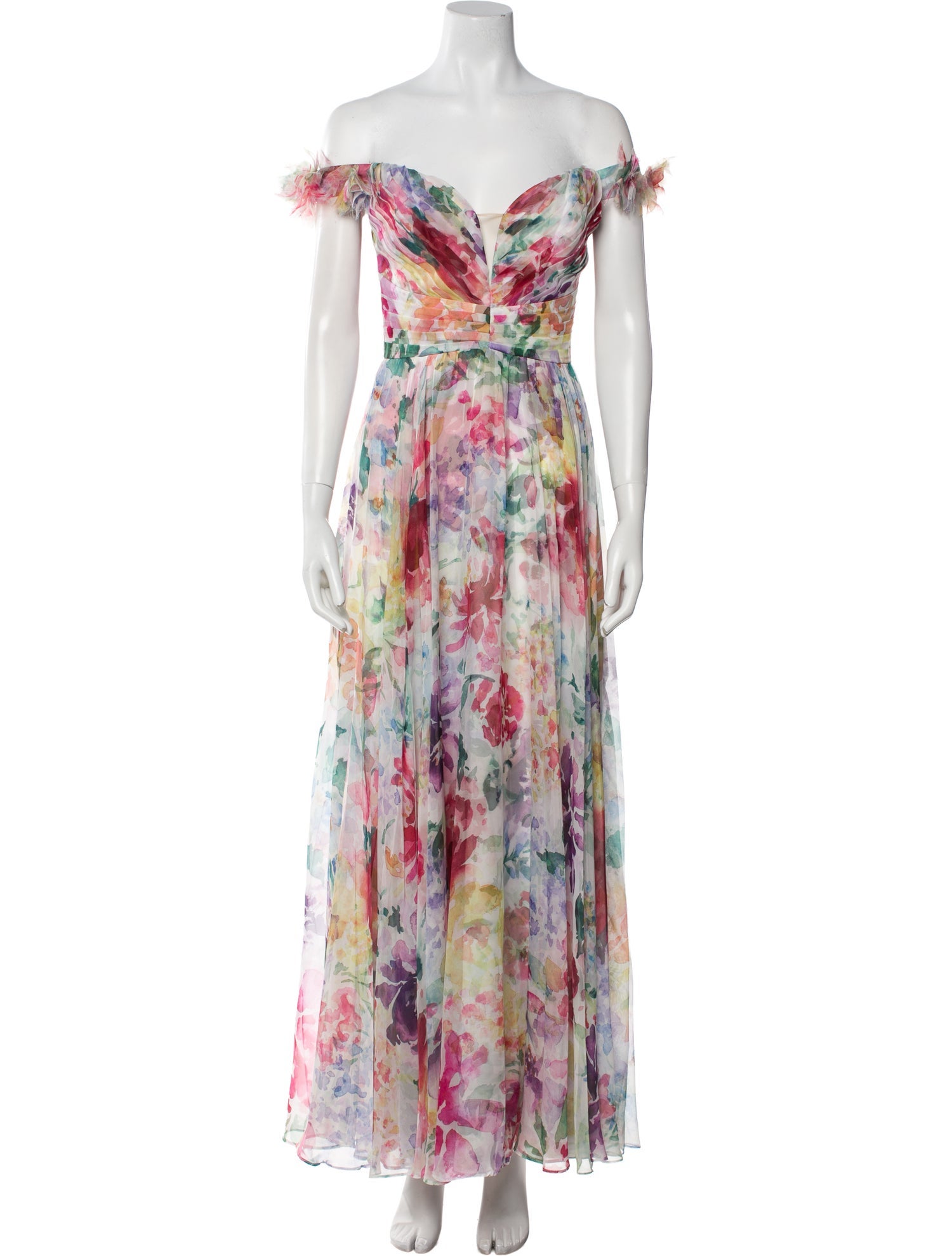 Marchesa Notte Floral Print Long Dress