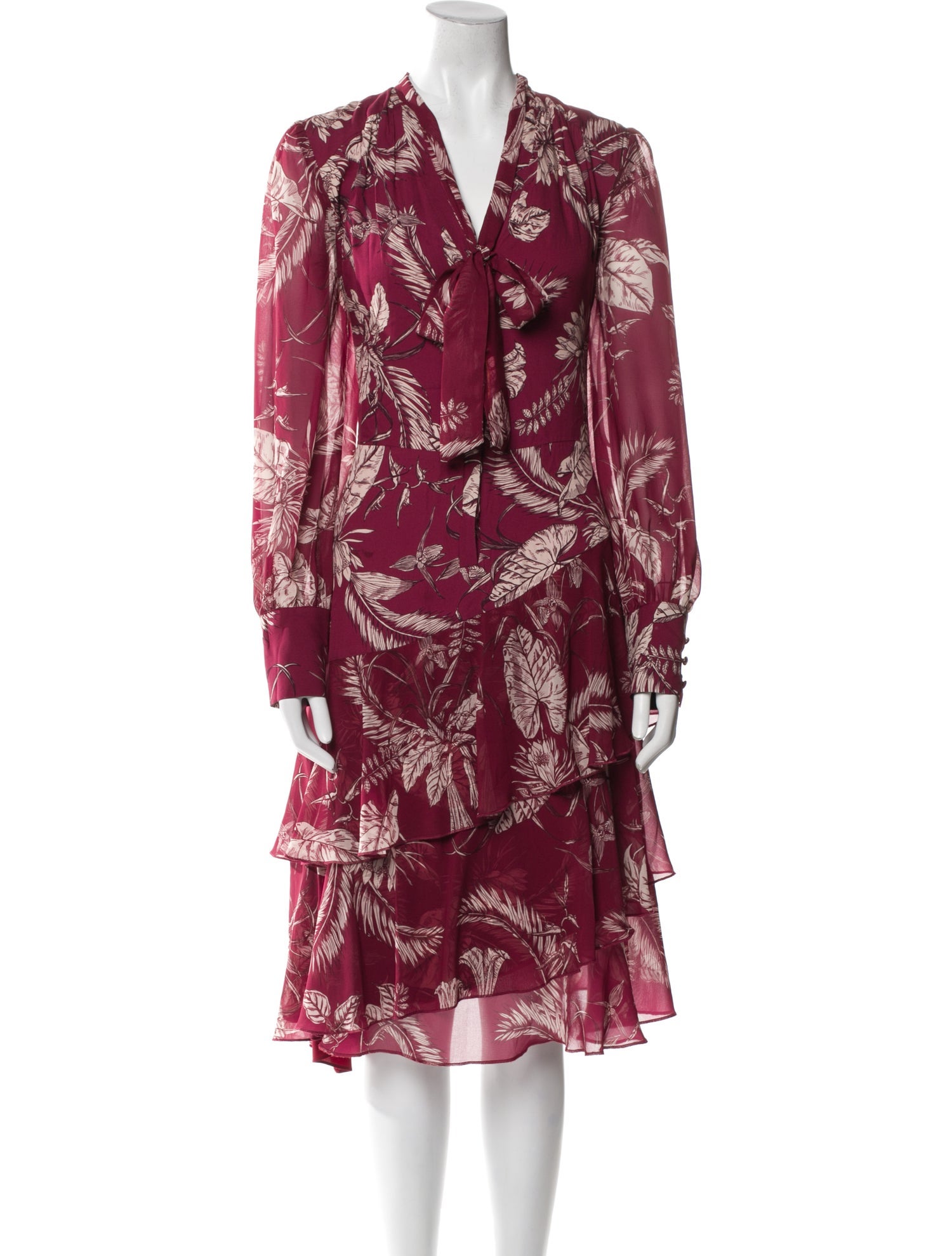 Marchesa Notte Floral Print Midi Length Dress