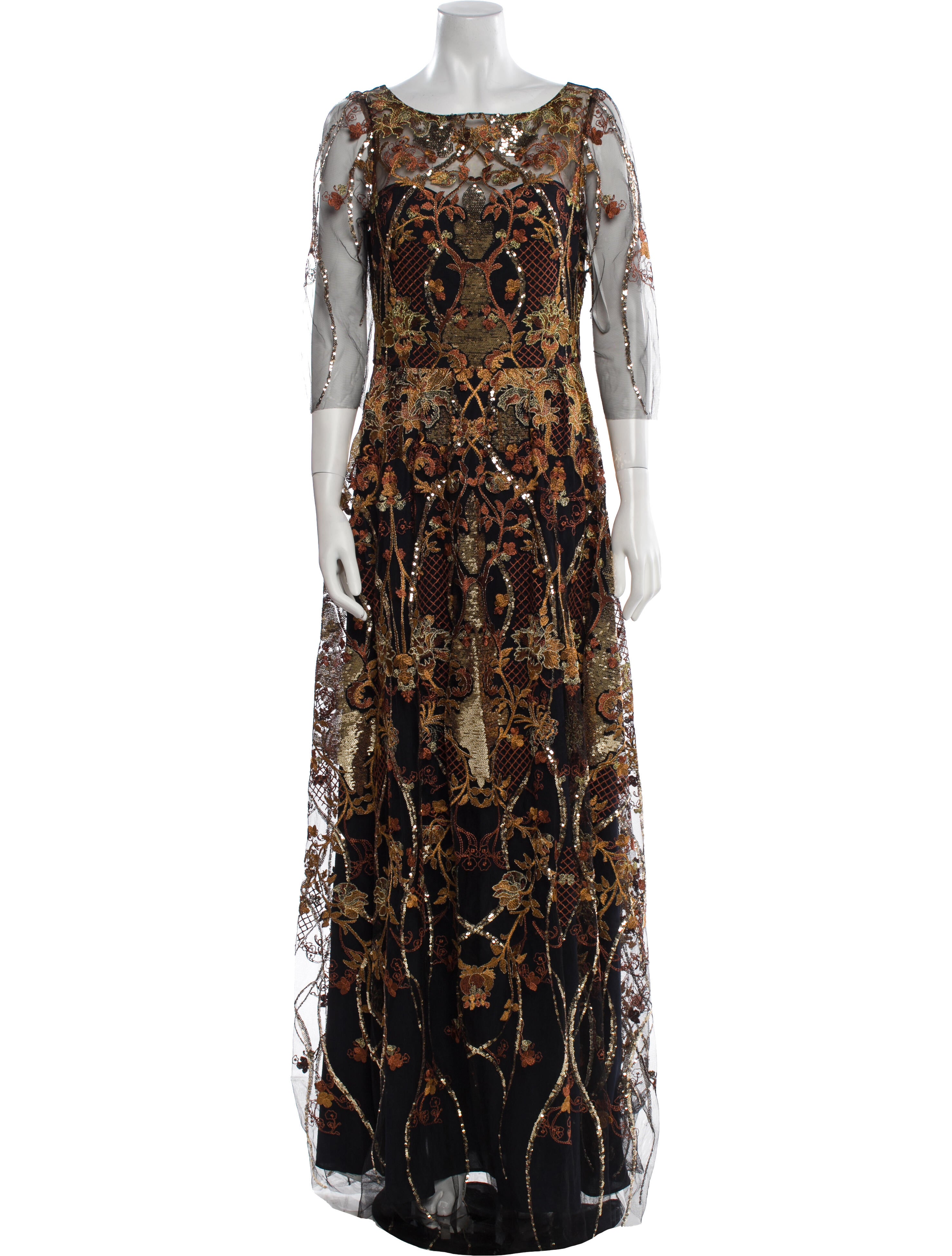 Marchesa Notte Lace Pattern Long Dress