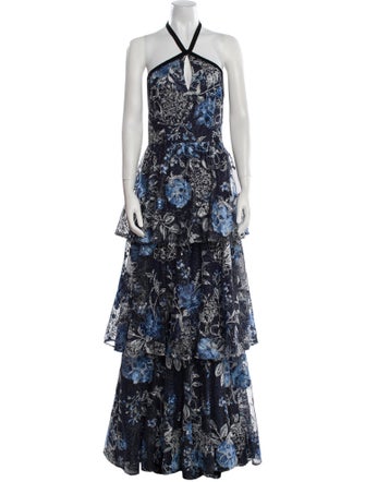 Marchesa Notte Floral Print Long Dress