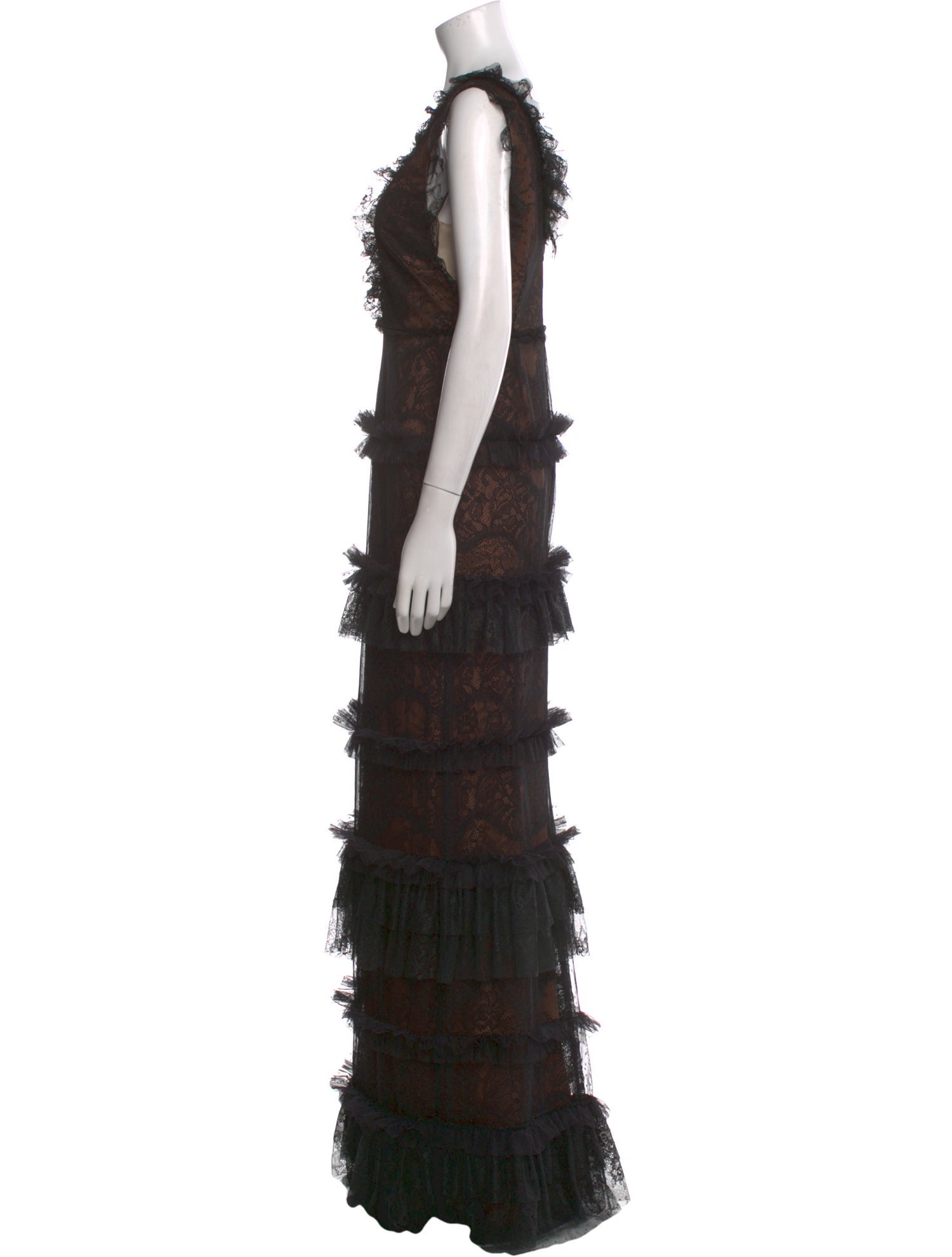 Marchesa Notte Lace Pattern Long Dress