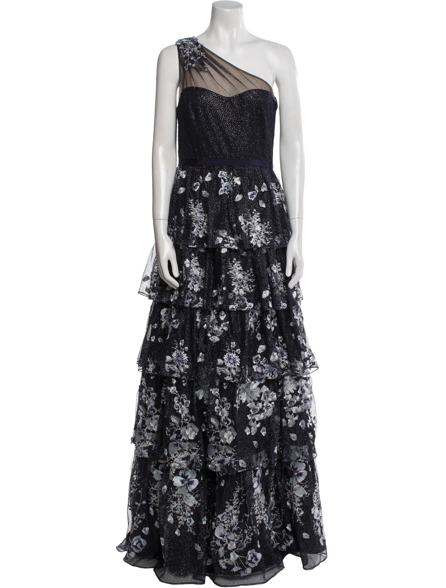 Marchesa Notte Floral Print Long Dress