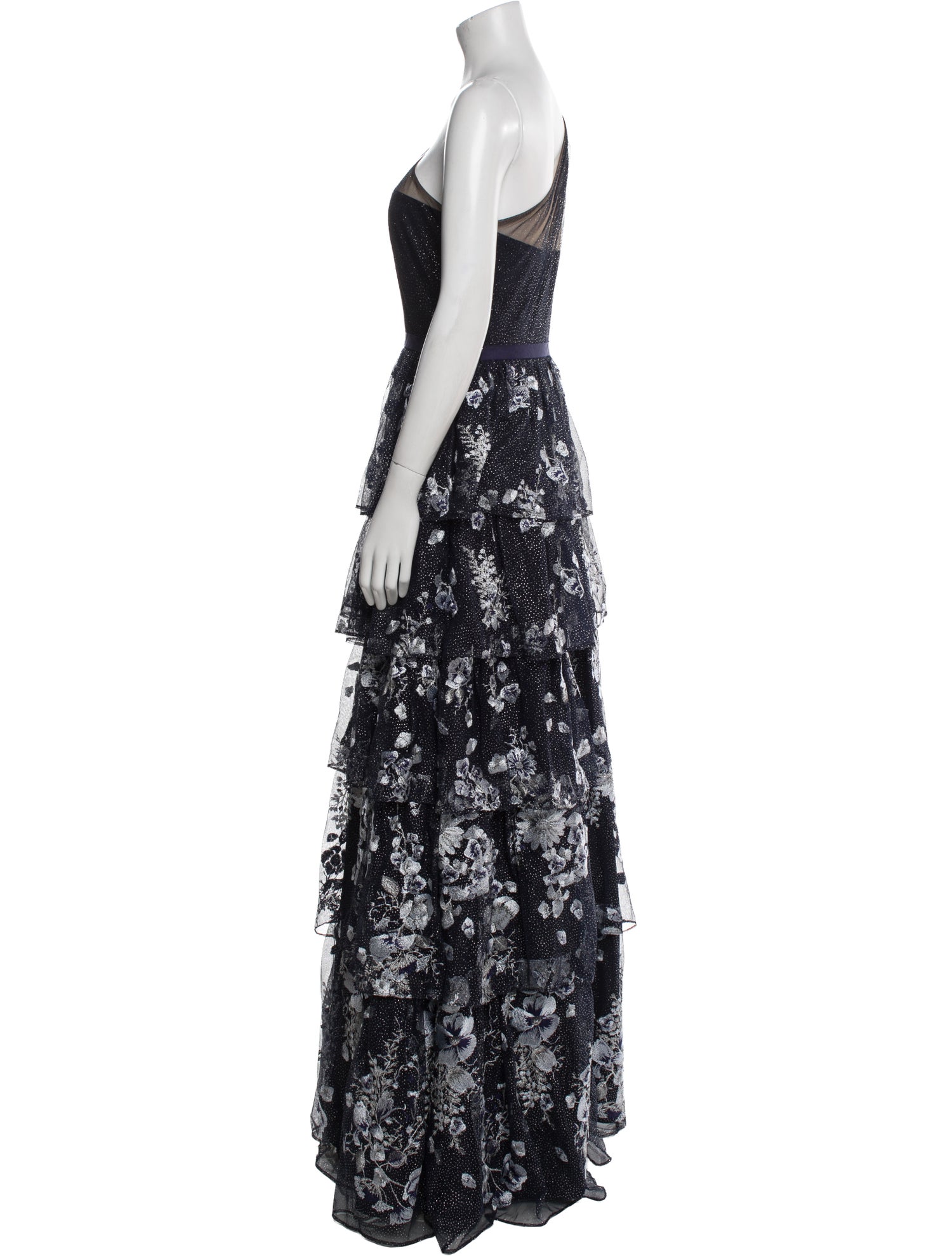 Marchesa Notte Floral Print Long Dress