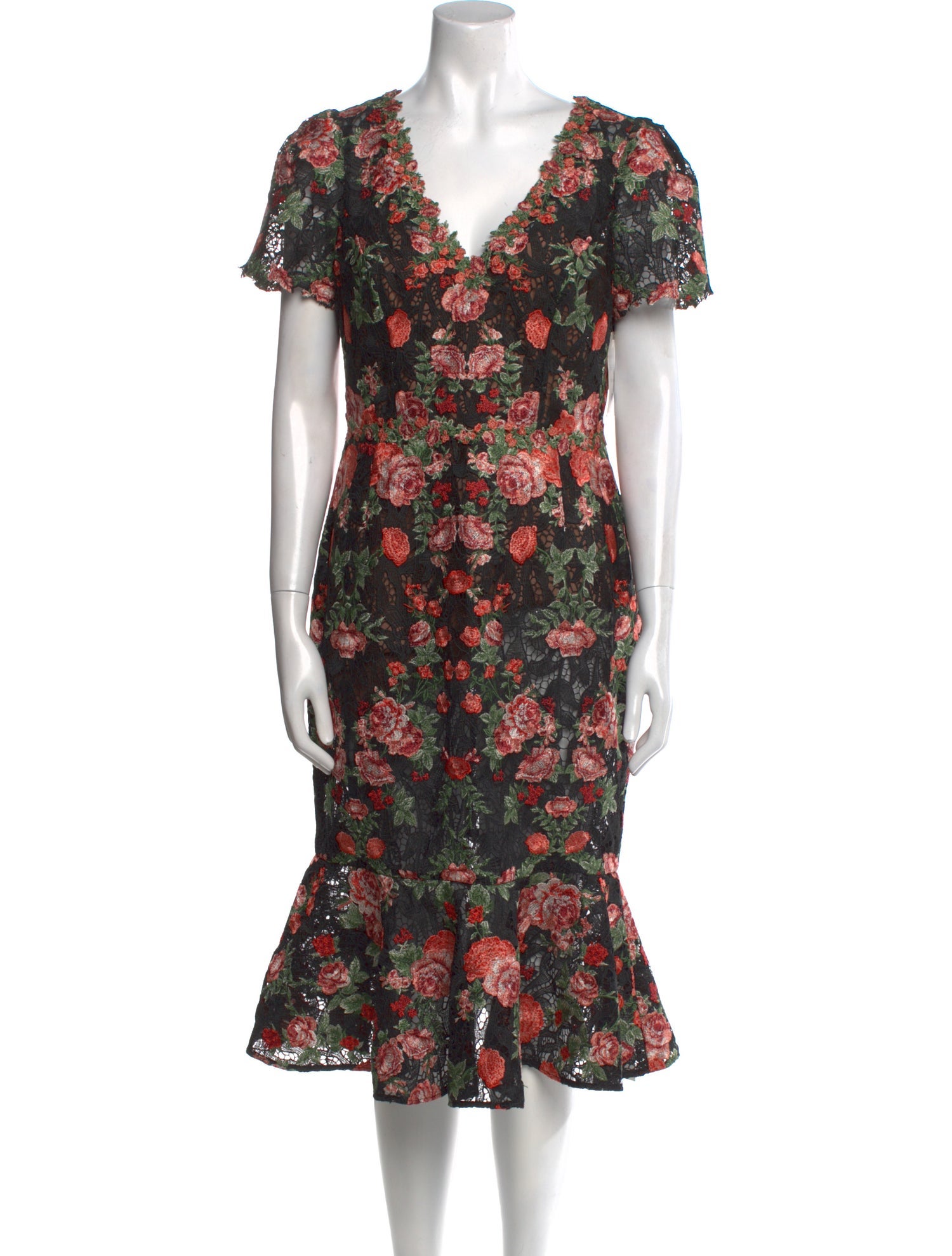 Marchesa Notte Lace Midi Length Dress