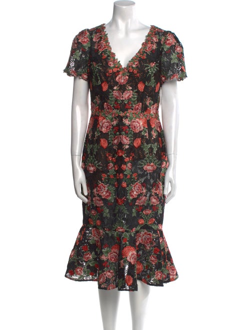 Marchesa Notte Lace Midi Length Dress