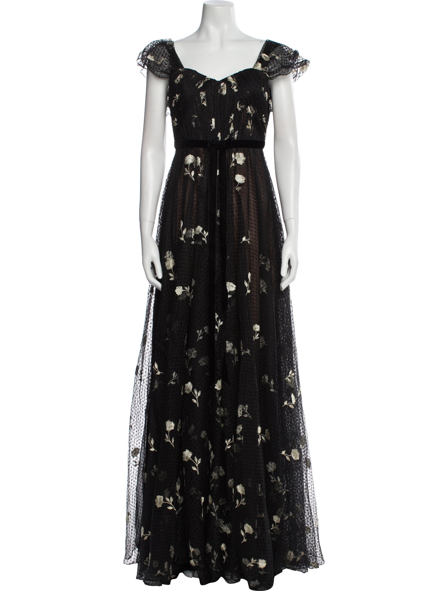 Marchesa Notte Lace Pattern Long Dress