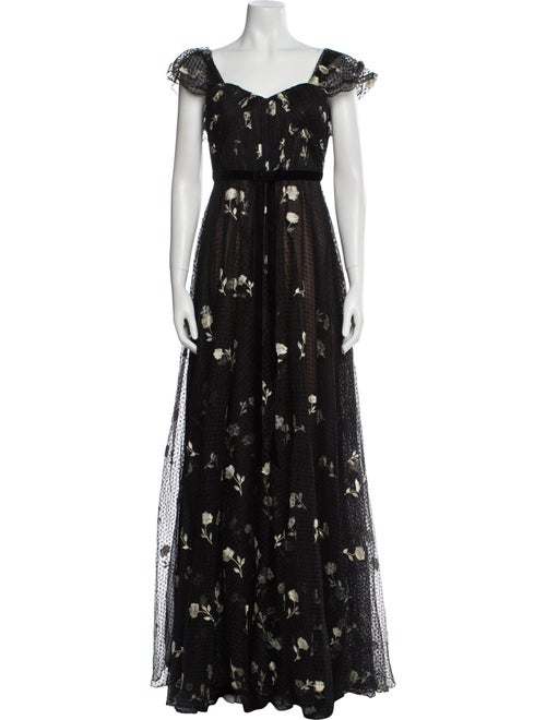 Marchesa Notte Lace Pattern Long Dress