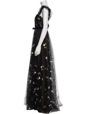 Marchesa Notte Lace Pattern Long Dress