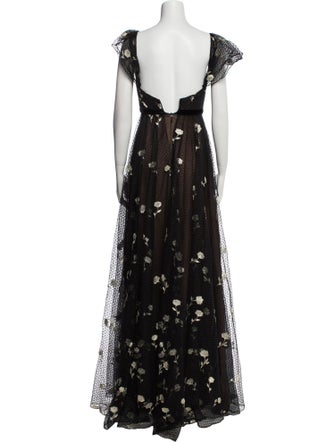 Marchesa Notte Lace Pattern Long Dress