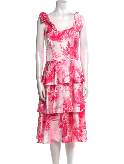 Marchesa Notte Tie-Dye Print Midi Length Dress