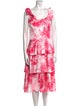Marchesa Notte Tie-Dye Print Midi Length Dress
