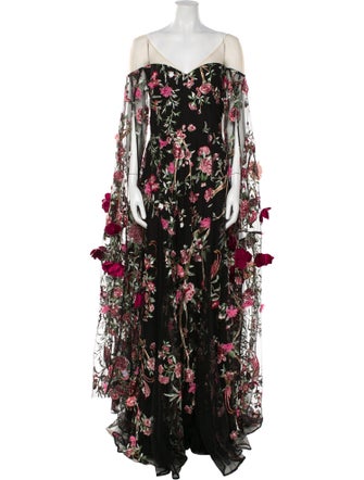 Marchesa Notte Floral Print Long Dress