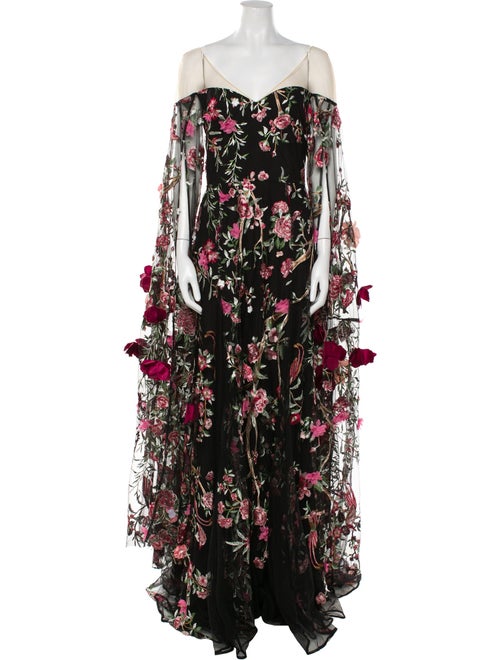 Marchesa Notte Floral Print Long Dress