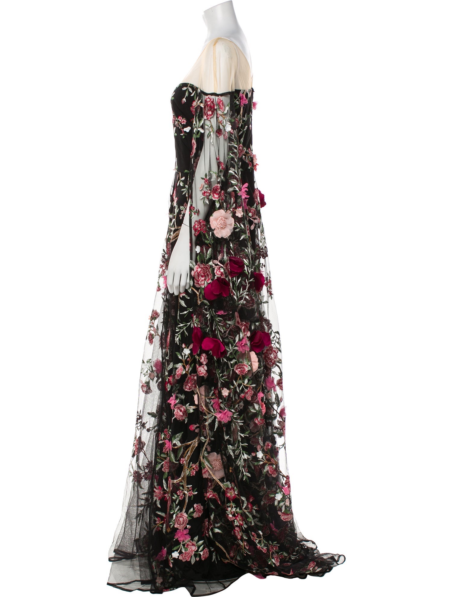 Marchesa Notte Floral Print Long Dress