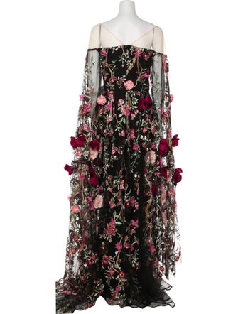 Marchesa Notte Floral Print Long Dress