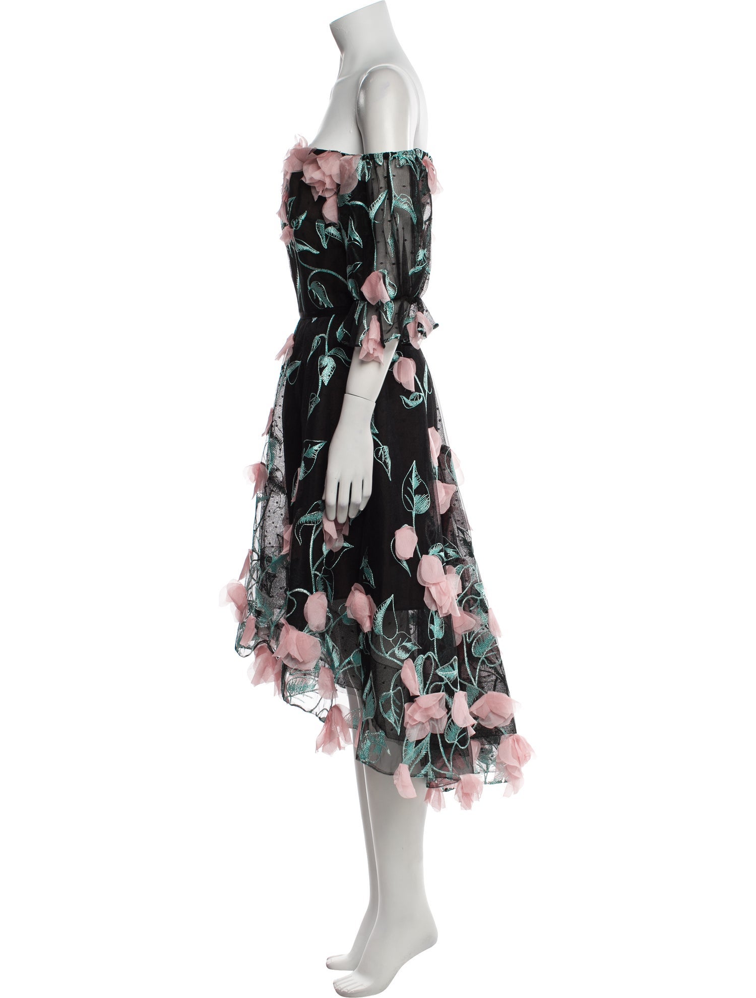 Marchesa Notte Floral Print Midi Length Dress