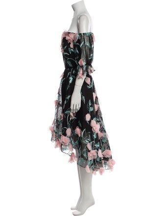 Marchesa Notte Floral Print Midi Length Dress