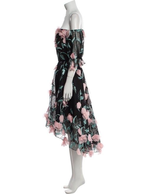 Marchesa Notte Floral Print Midi Length Dress