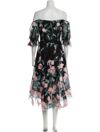 Marchesa Notte Floral Print Midi Length Dress