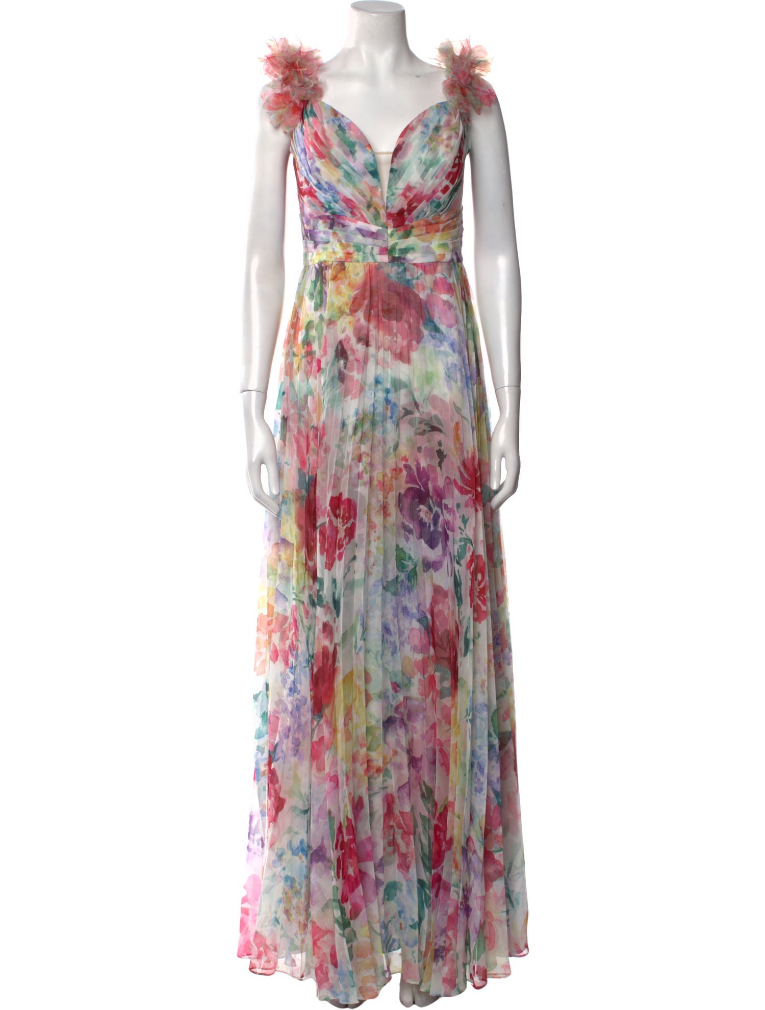 Marchesa Notte Floral Print Long Dress