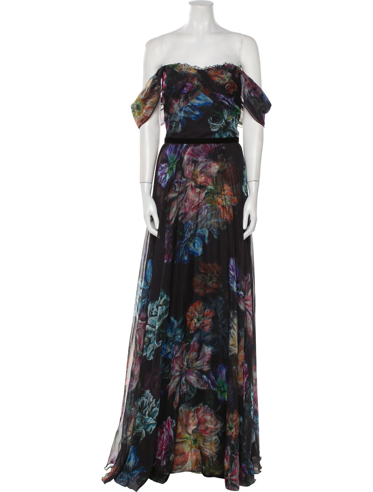 Marchesa Notte Floral Print Long Dress