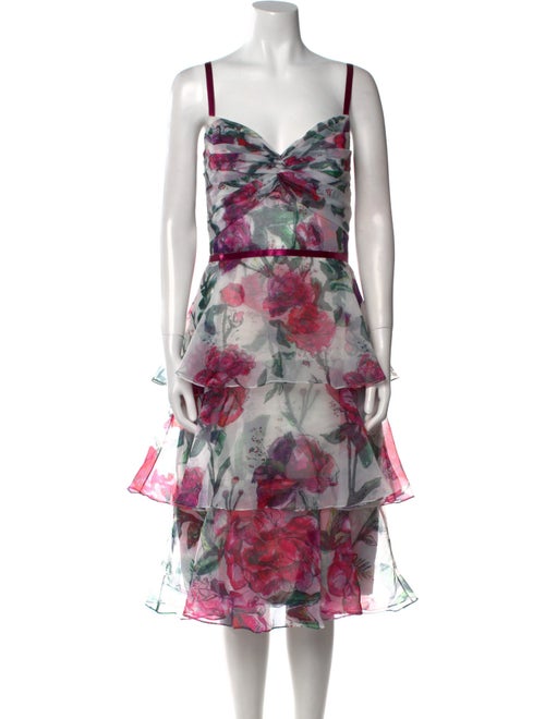 Marchesa Notte Floral Print Midi Length Dress