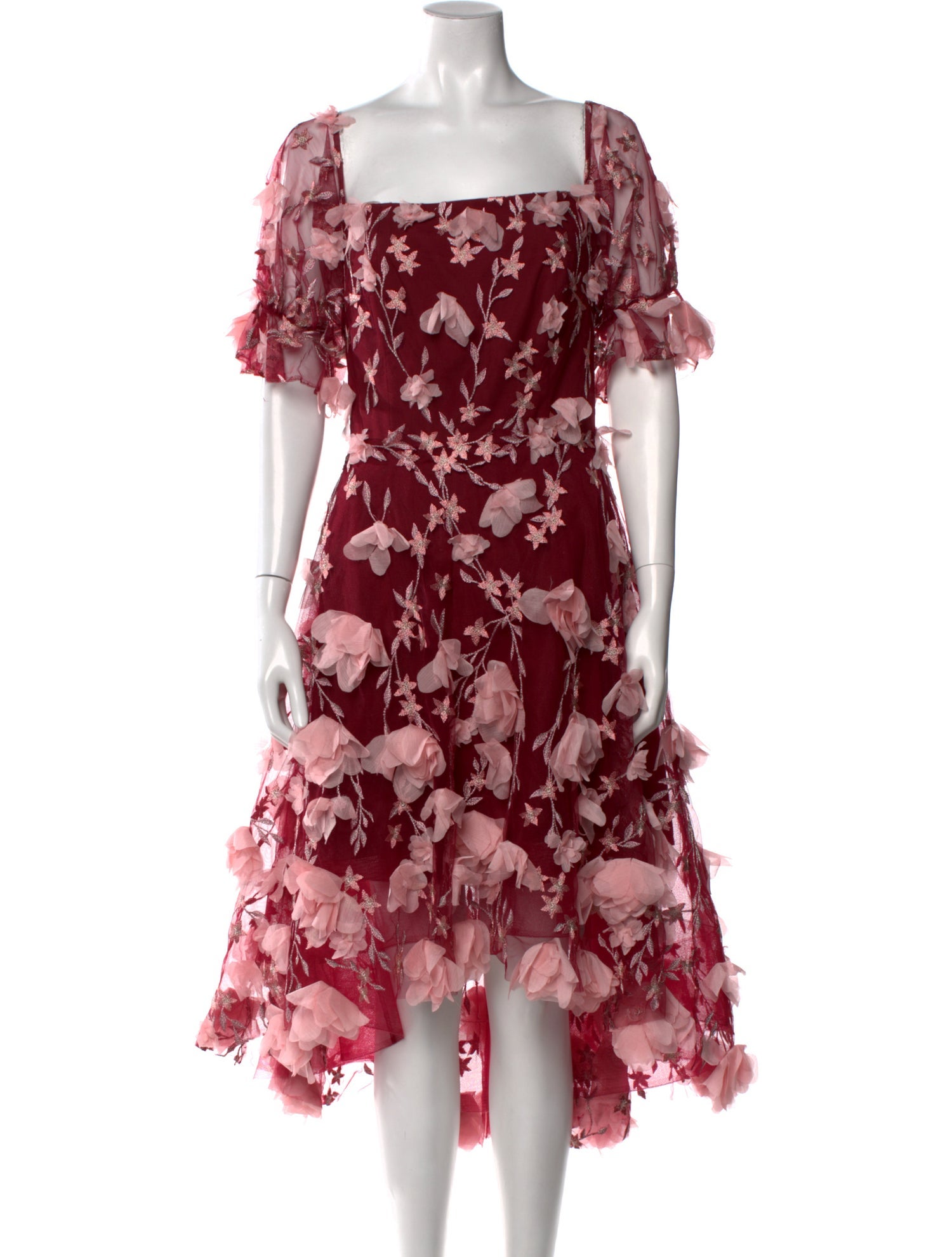 Marchesa Notte Floral Print Midi Length Dress