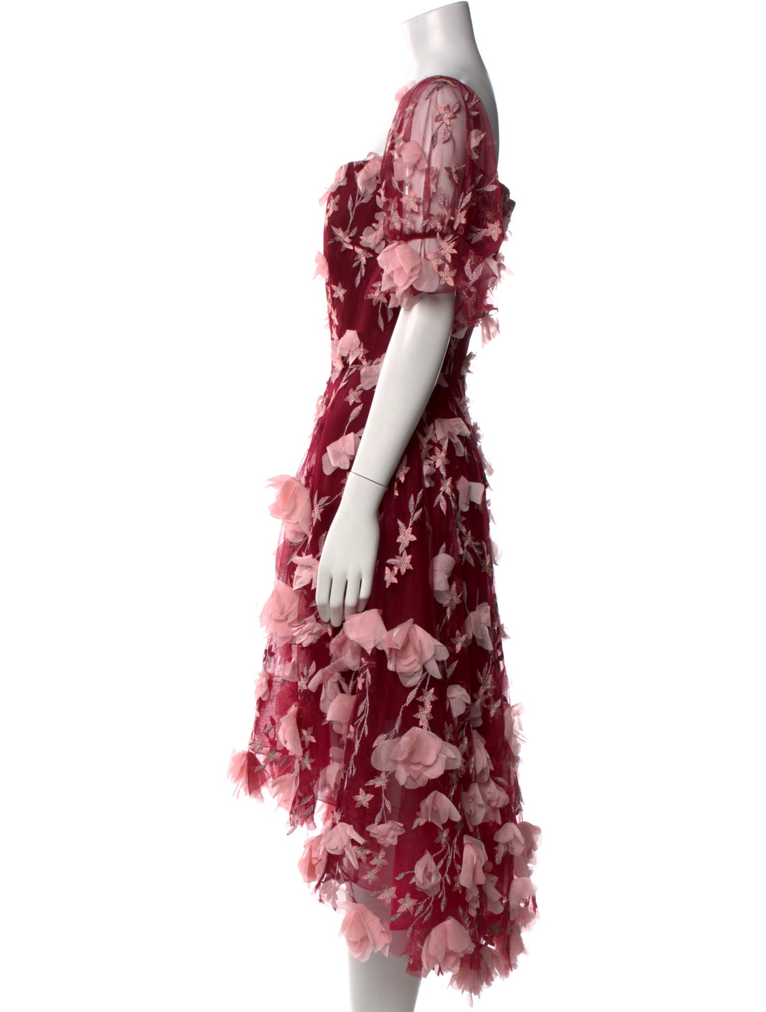 Marchesa Notte Floral Print Midi Length Dress