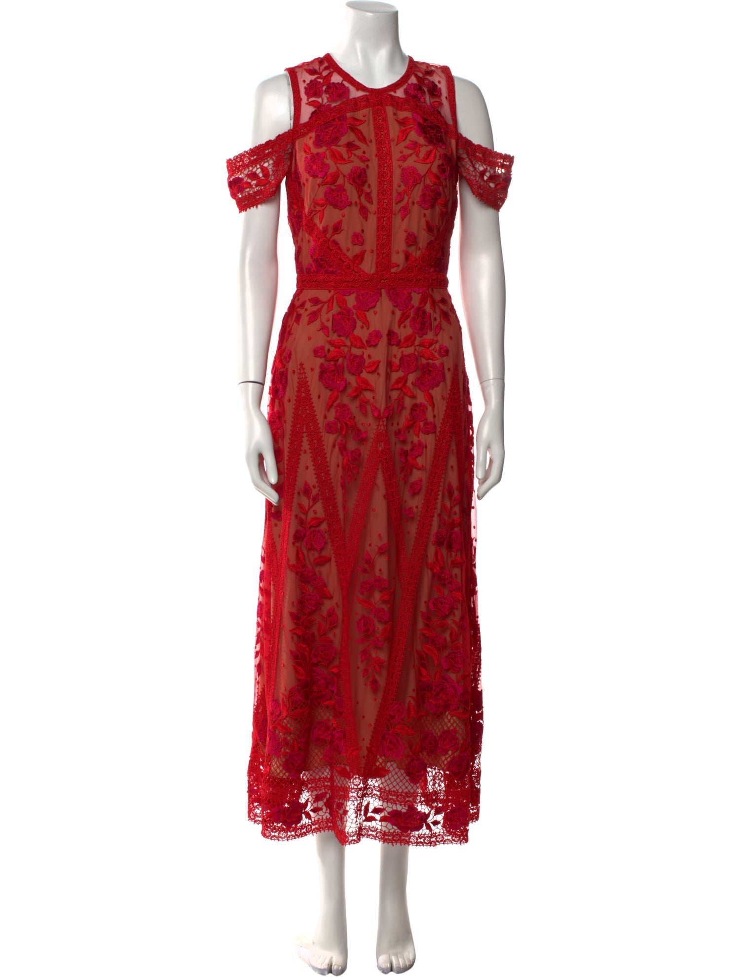Marchesa Notte Lace Pattern Long Dress