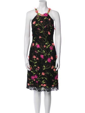 Marchesa Notte Floral Print Knee-Length Dress