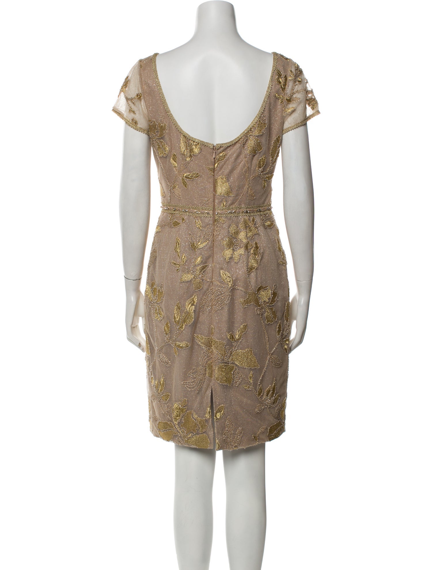 Marchesa Notte Bateau Neckline Knee-Length Dress