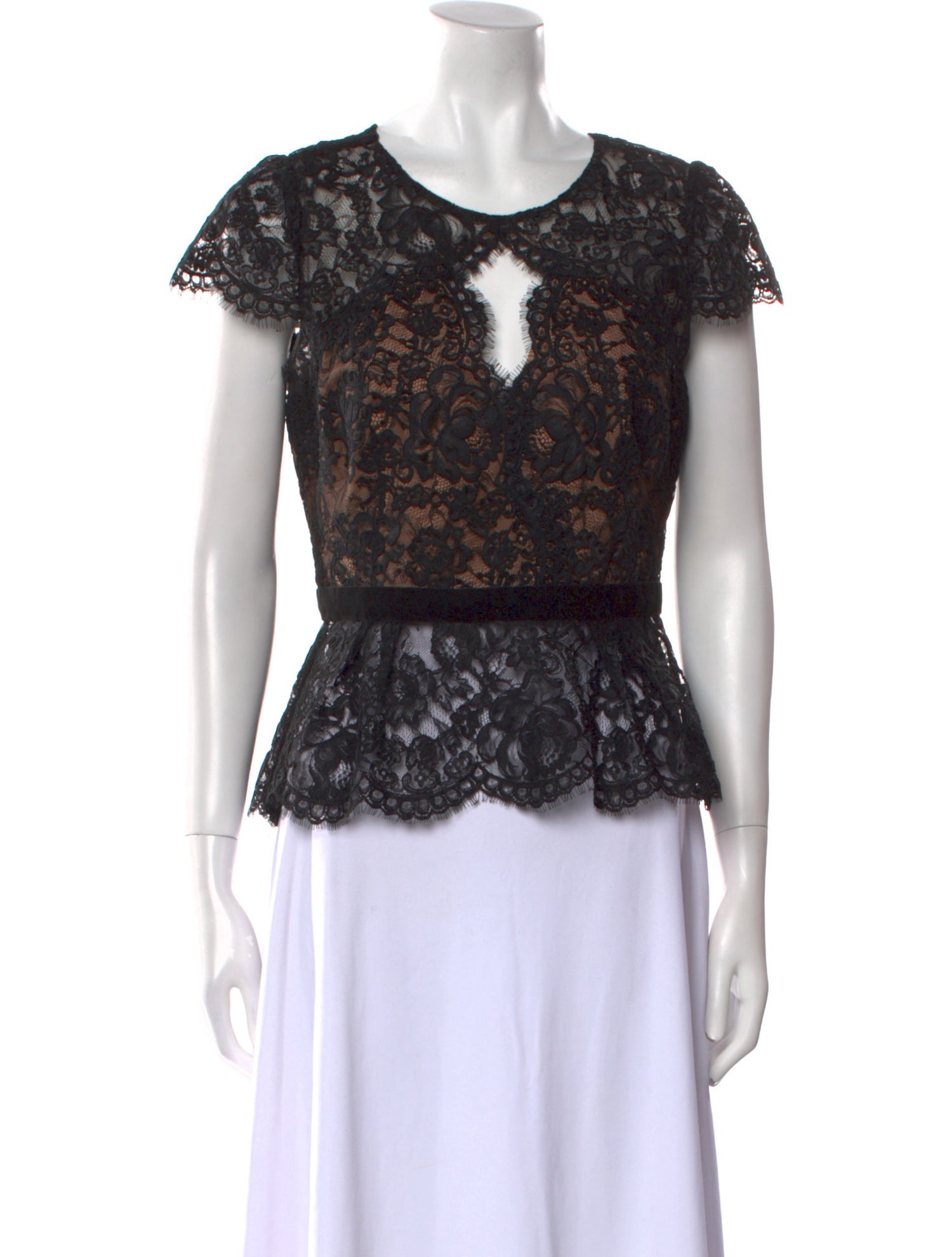 Marchesa Notte Lace Pattern Scoop Neck Blouse