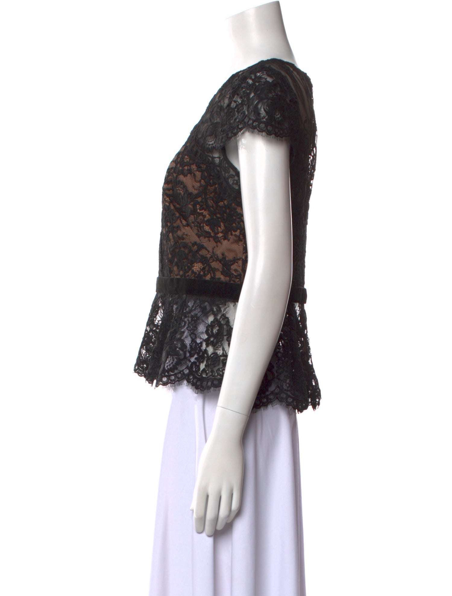 Marchesa Notte Lace Pattern Scoop Neck Blouse