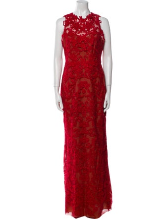 Marchesa Notte Lace Pattern Long Dress