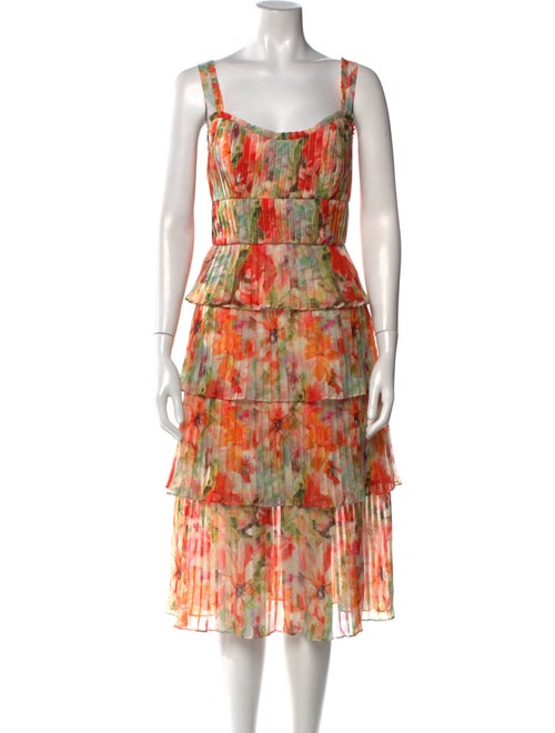 Marchesa Notte Printed Midi Length Dress