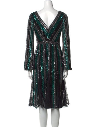 Marchesa Notte V-Neck Midi Length Dress