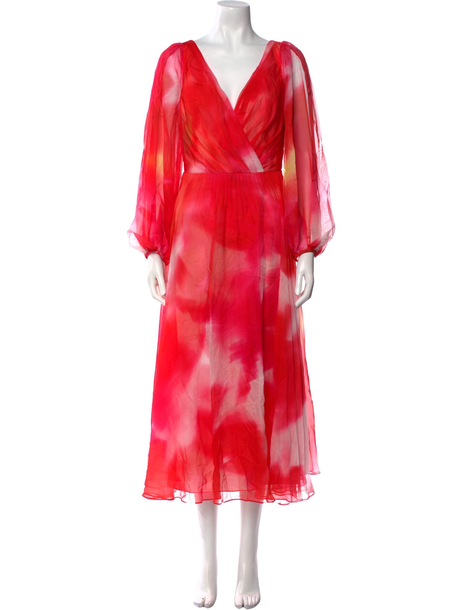 Marchesa Notte Tie-Dye Print Midi Length Dress