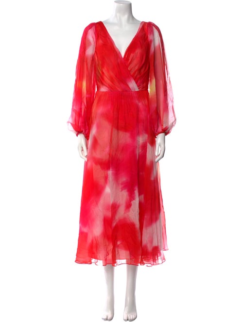 Marchesa Notte Tie-Dye Print Midi Length Dress