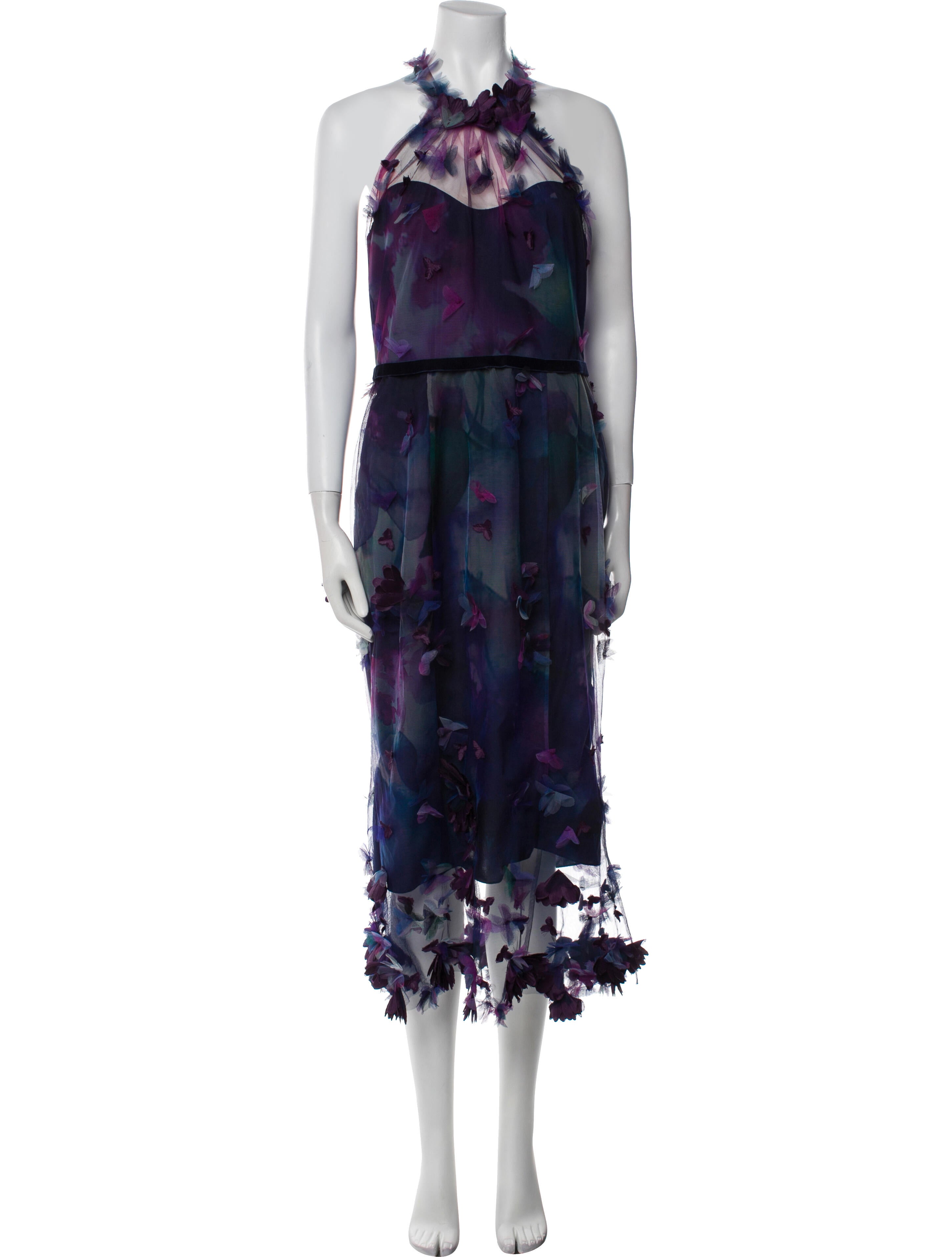 Marchesa Notte Printed Midi Length Dress
