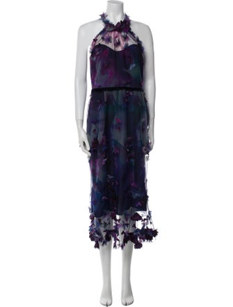 Marchesa Notte Printed Midi Length Dress
