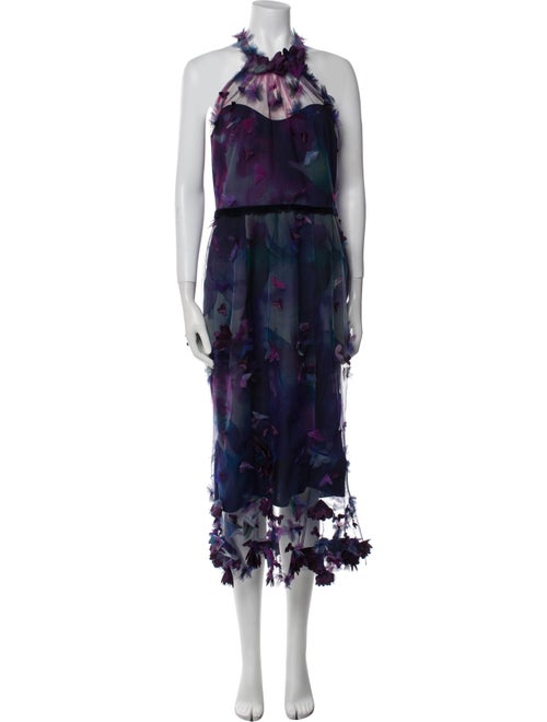 Marchesa Notte Printed Midi Length Dress