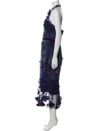 Marchesa Notte Printed Midi Length Dress