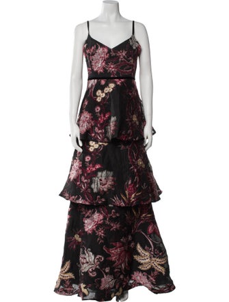 Marchesa Notte Floral Print Long Dress