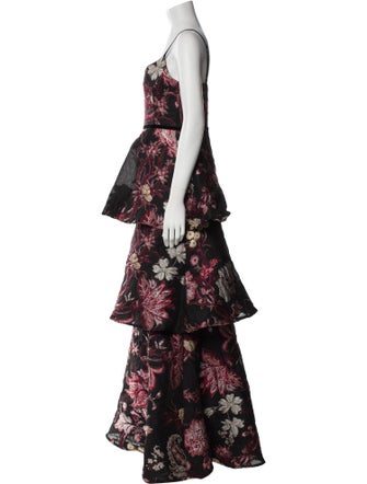 Marchesa Notte Floral Print Long Dress