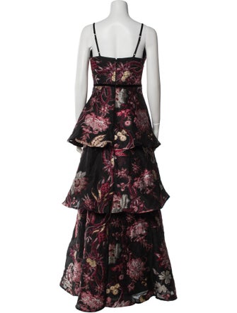 Marchesa Notte Floral Print Long Dress