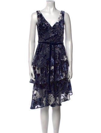 Marchesa Notte Floral Print Knee-Length Dress