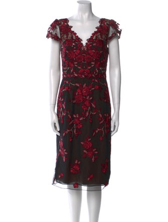 Marchesa Notte Floral Print Midi Length Dress